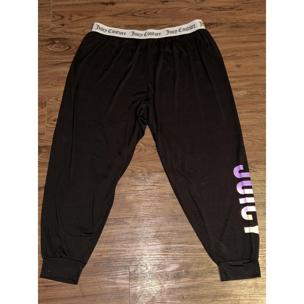 Juicy Couture Jogger Pants Womens 1X Plus Size Black Logo Elastic Waist JUICY